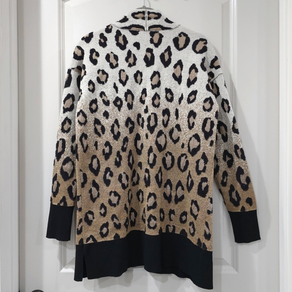 ANN TAYLOR White Gold Black Ombre Leopard Pocket Cardigan, Wool Blend, XS - Picture 8 of 12